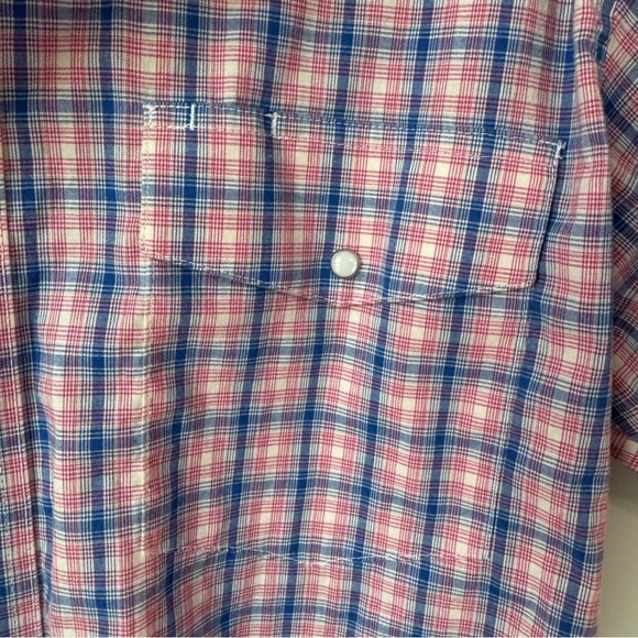 Wrangler Men’s Plaid Western Pearl Snap Shirt Short Sleeve Pink Blue Size Large - Picture 6 of 9